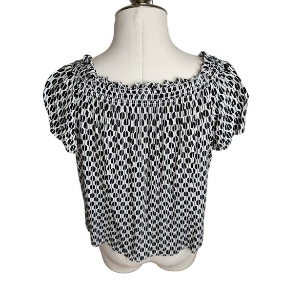 Kate Spade Arrow Stripe Off The Shoulder‎ Blouse Women's Medium Black White - Picture 7 of 10